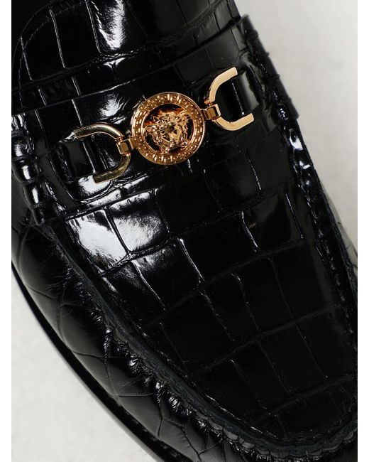 Mocassino Medusa in pelle stampa cocco di Versace in Black da Uomo