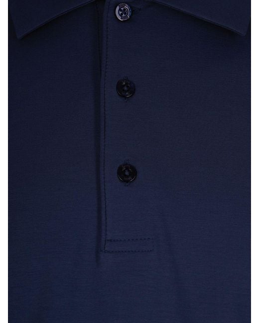 Herno Blue Short-Sleeved Cotton Polo Shirt With Classic Three-Button Collar for men