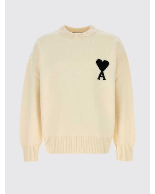 AMI Blue Crew-Neck Wool Jumper With Contrast Logo for men