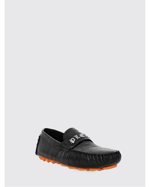 Philipp Plein White Leather Driver Loafers With Crocodile Print And Metal Logo for men