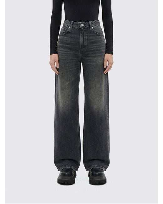 7 For All Mankind Black Wide Leg Cotton Denim Trousers