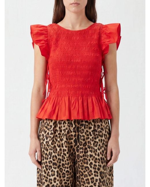 Ganni Red Sleeveless Ruched Top
