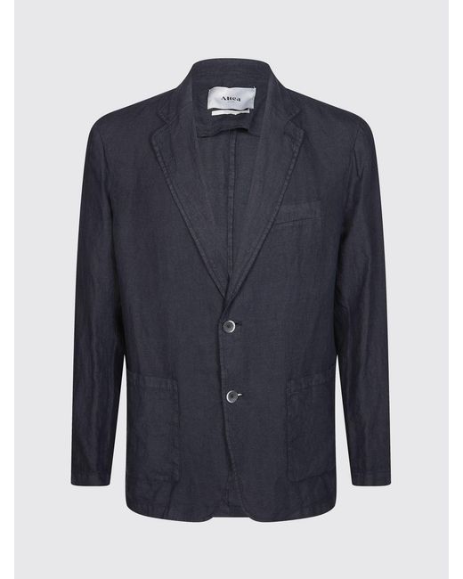 Altea Blue Single-Breasted Linen Blazer With Two-Button Closure And Patch Pockets for men