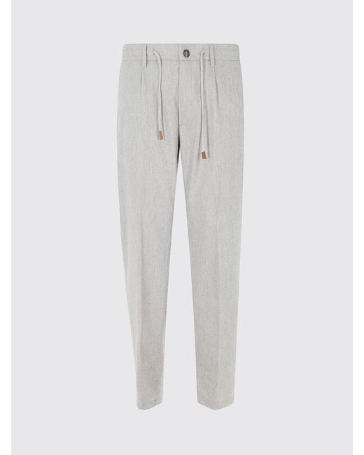 Eleventy Gray Slim Fit Pleated Cotton Chino Trousers With Drawstring Waist for men