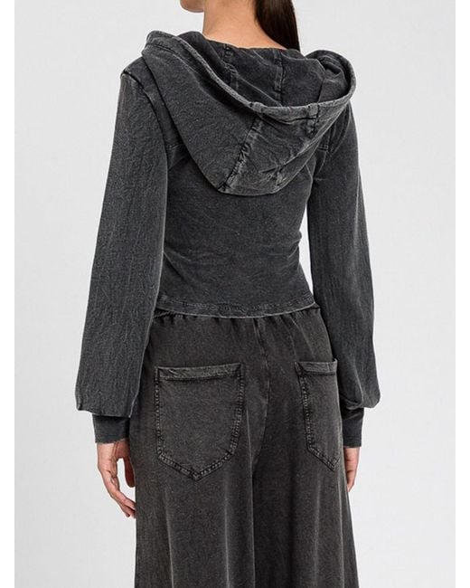 Twinset Black Cotton Bustier Hoodie With Zip Closure