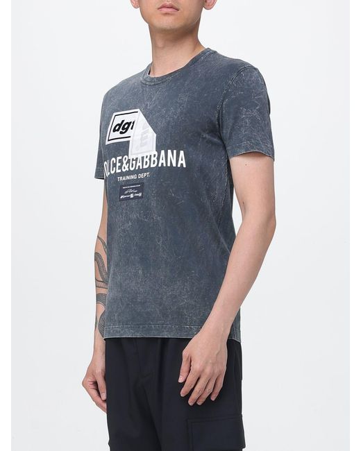 Dolce & Gabbana Gray Dolce &Amp Gabbana Slim Fit Cotton Crewneck T-Shirt With Contrast Logo Print for men
