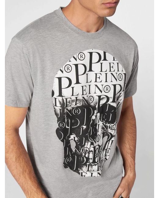 Philipp Plein Gray Cotton T-Shirt With Skull Print And Hexagon Logo for men