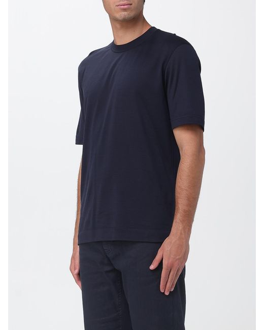 Zegna Blue Cotton And Silk T-Shirt for men