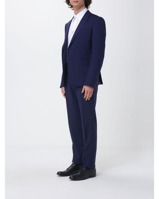 Emporio Armani Blue Single-Breasted Virgin Wool Suit for men