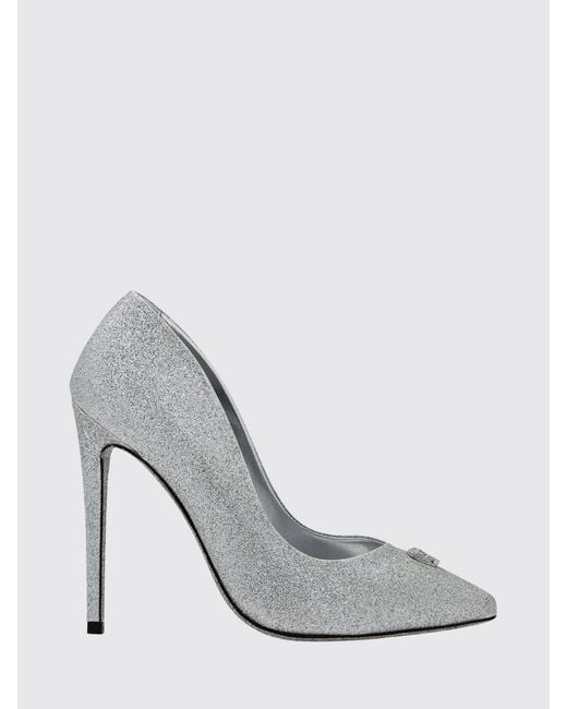 Philipp Plein White Glitter Leather Pumps With Skull Application And High Heel