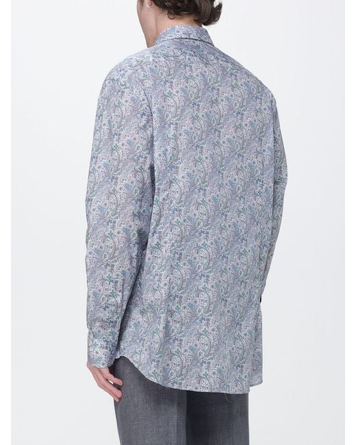 Etro Blue Cotton Shirt With Paisley Print for men