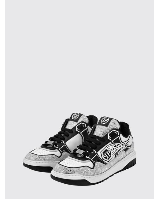 Philipp Plein White Leather And Rubber Rhinestone Sneakers for men