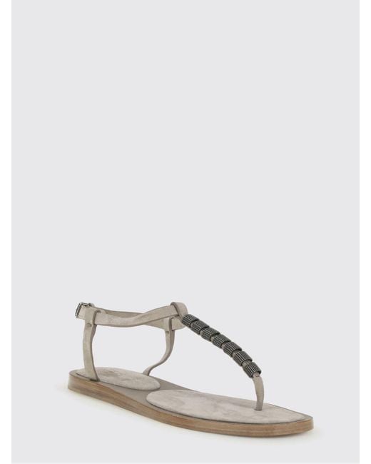 Brunello Cucinelli Natural Suede Thong Sandal With Monile