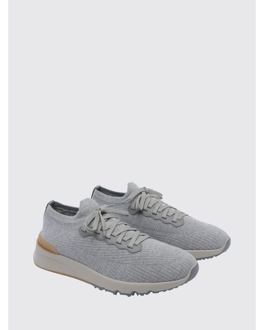 Brunello Cucinelli White Low-Top Cotton Knit Trainers With Pull Tab for men