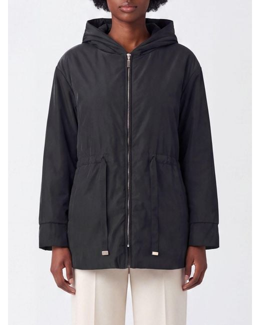 Max Mara Blue Short Technical Fabric Parka With Hood And Drawstring