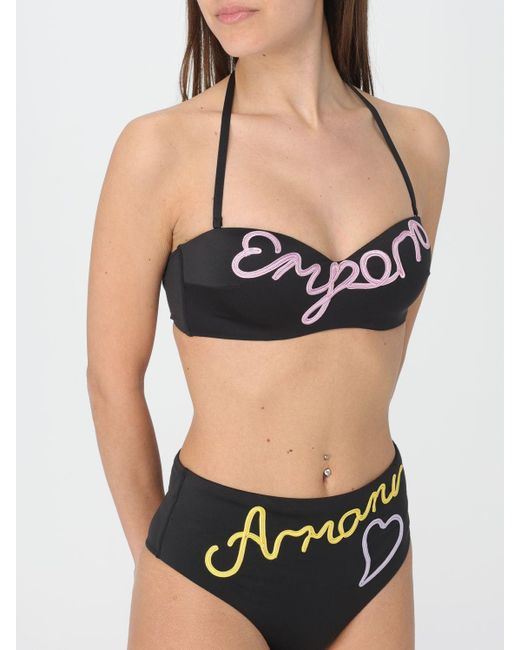 Bikini in lycra con logo di Emporio Armani in Black