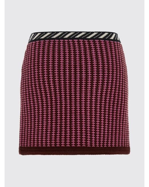 Versace Red Geometric Pattern Virgin Wool Knit Pencil Miniskirt