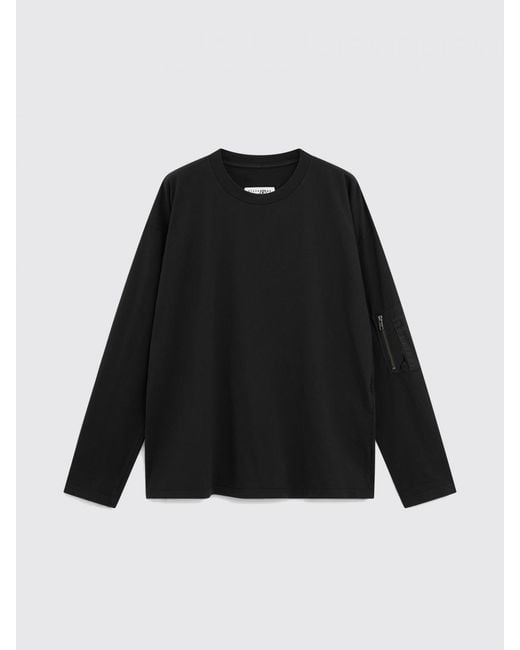 MM6 by Maison Margiela Black Long-Sleeved Cotton T-Shirt With Zip Pocket for men