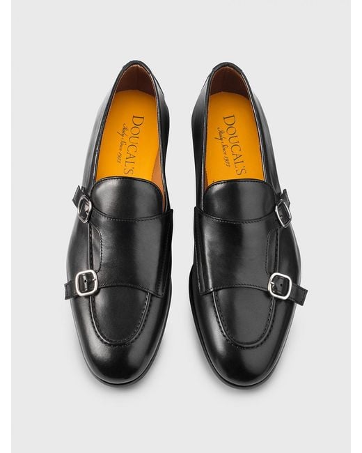 Doucal's Gray Leather Monk Strap Shoes for men