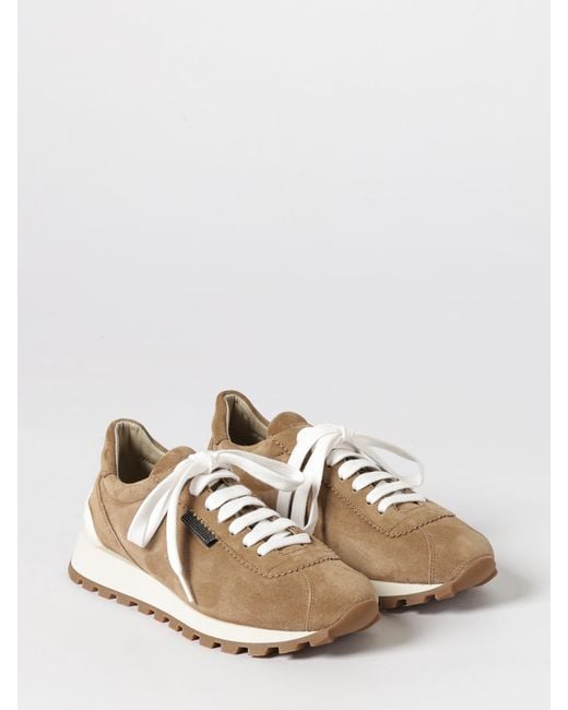 Brunello Cucinelli White Suede Sneakers With Monile Detail