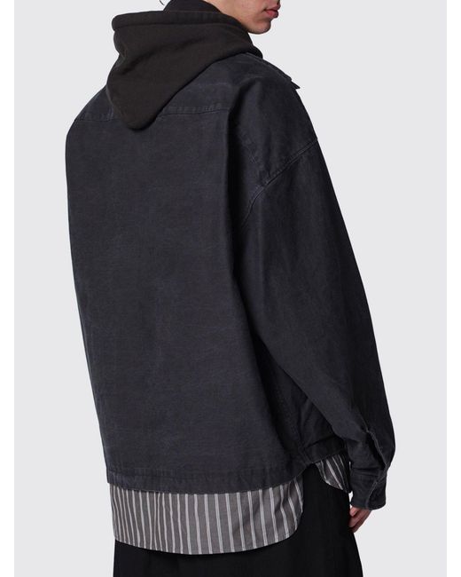 Maison Mihara Yasuhiro Black Oversized Hooded Cotton Shirt Jacket for men