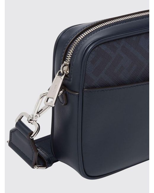 Fendi Black Squared Ff Coated Leather And Cotton Bag for men