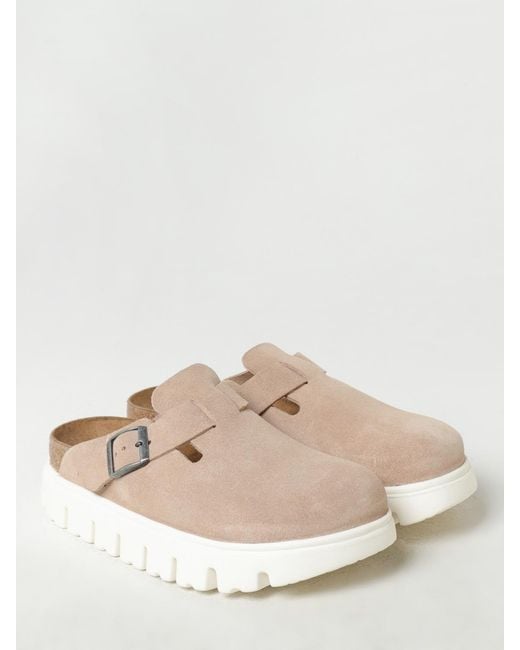 Birkenstock White Papillio Boston Chunky Suede Sabots