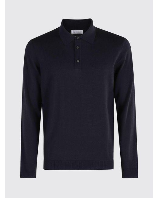 Roberto Collina Blue 3-Button Merino Wool Knit Polo Shirt for men