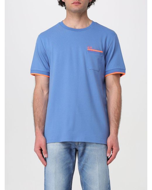 T-shirt in piquet con logo di Sun 68 in Blue da Uomo