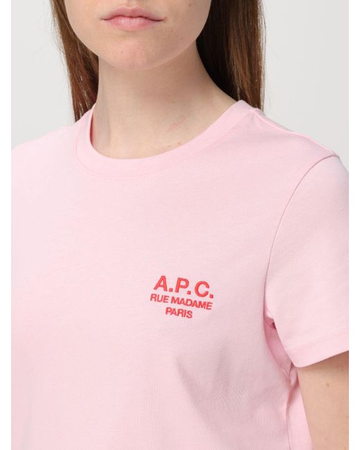 T-shirt in jersey biologico con logo ricamato di A.P.C. in Pink