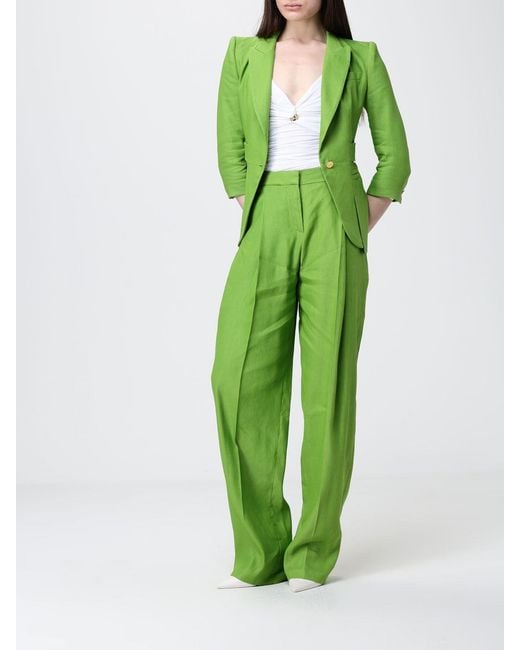 Elisabetta Franchi Green Linen Blend Palazzo Trousers