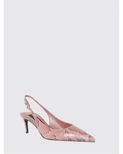 Dolce & Gabbana Pink Dolce &Amp Gabbana Python-Print Leather Slingback Pumps With Dg Logo