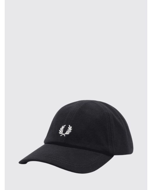 Fred Perry Black Cotton Canvas Baseball Cap With Embroidered Logo for men
