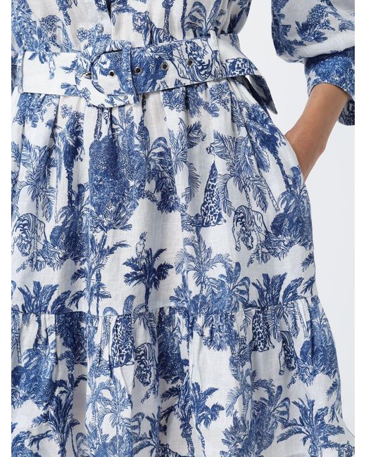 Mc2 Saint Barth Blue Tropical Print Cotton Chemisier Mini Dress