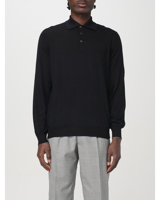 Brunello Cucinelli Black Basic Long-Sleeved Polo Shirt for men