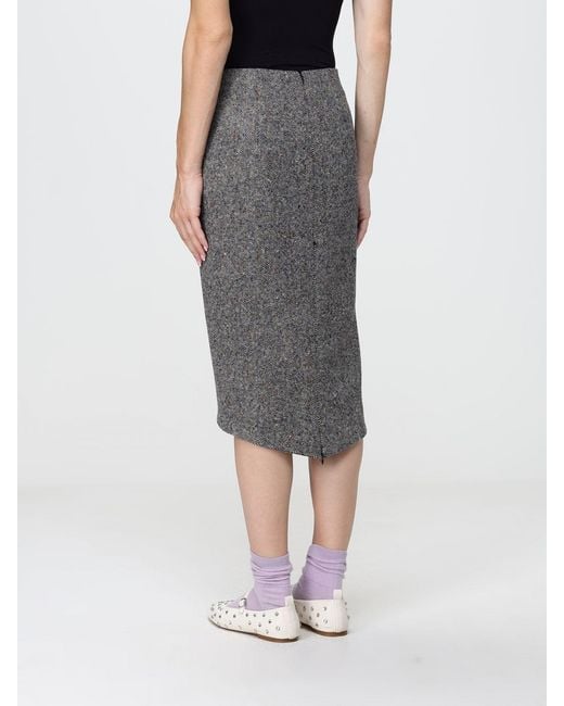N°21 Gray Abstract Print Virgin Wool Midi Pencil Skirt With Asymmetric Hem