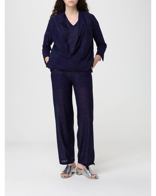 Kangra Blue Viscose Blend V-Neck Top With Sequins