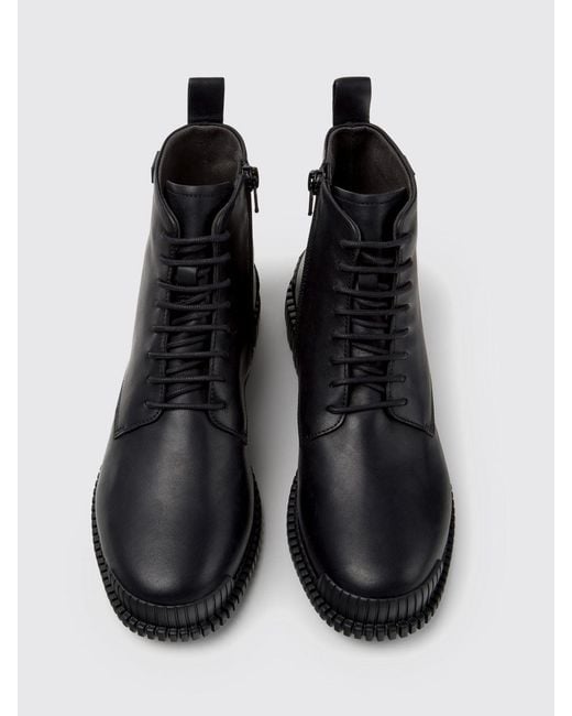Camper Black Pix Lace-Up Calfskin Combat Boots With Xl Extralight Sole