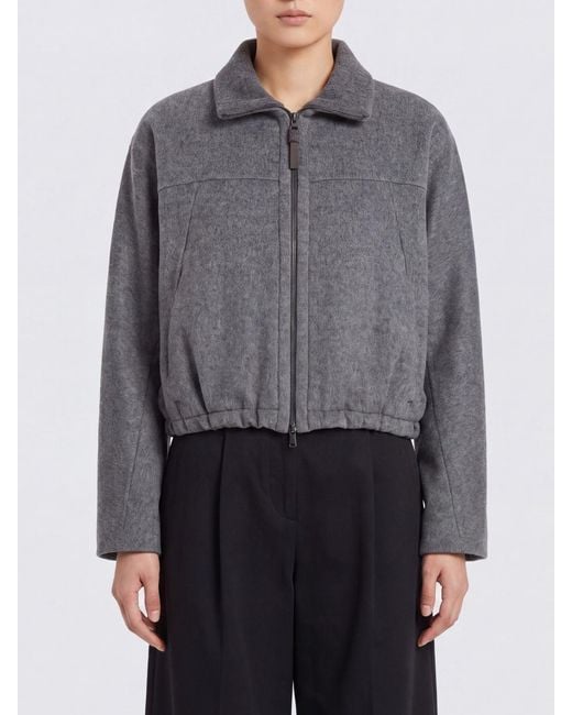 Brunello Cucinelli Gray Virgin Wool Shirt Jacket With Classic Collar And Zip Closure