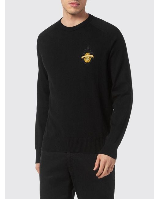 Billionaire Black Crewneck Cotton Jumper With Contrasting Logo On The Chest for men