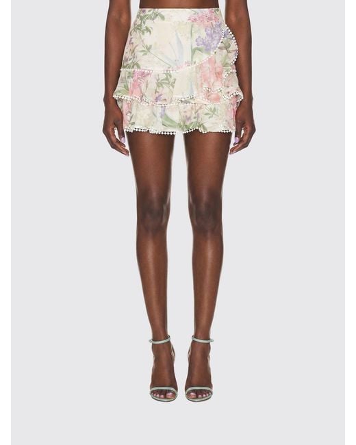 Charo Ruiz White Floral Cotton Mini Skirt Ibiza With Ruffles And Elastic Waist