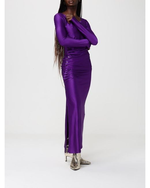 Rabanne Purple Satin Midi Skirt
