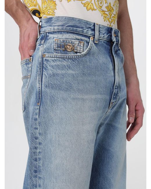 Versace Blue Medusa 5 Pocket Jeans With Logo for men