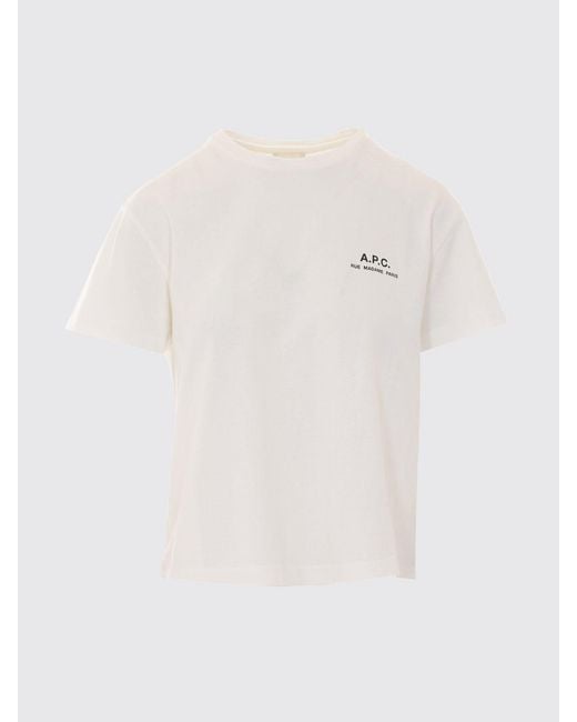 A.P.C. White Crewneck Cotton T-Shirt With Contrasting Printed Logo for men