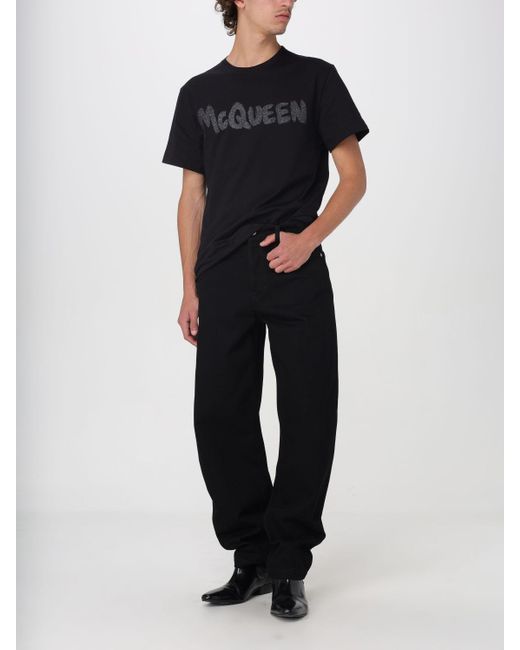 Jeans a 5 tasche in denim scuro di Alexander McQueen in Black da Uomo