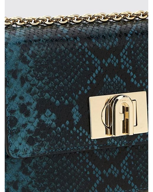 Furla Blue Arco Python-Print Crossbody Bag