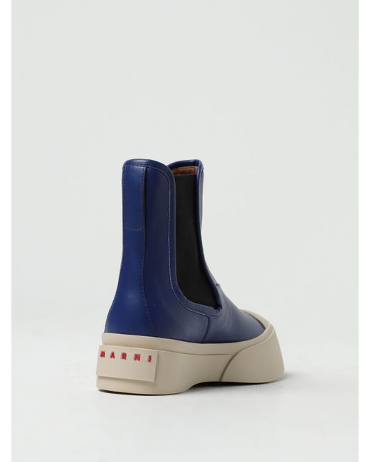 Marni Blue Pablo Leather Ankle Boots With Logo