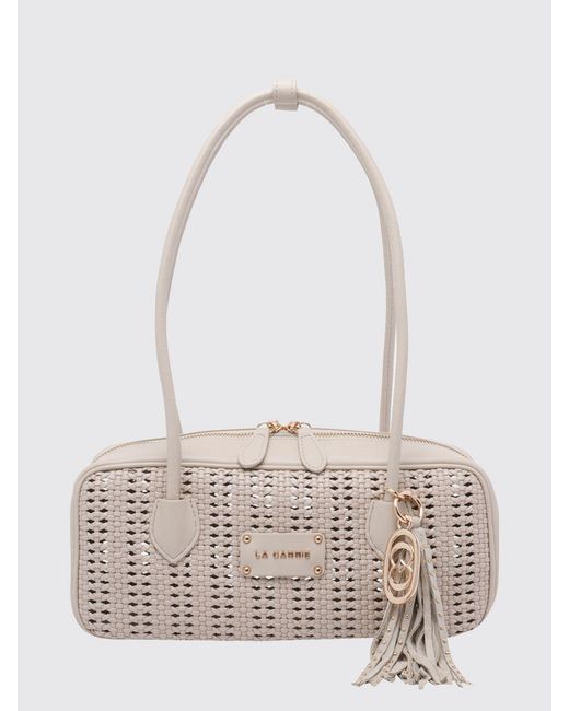 La Carrie White Woven Shoulder Bag With Double Handle And Double Zip