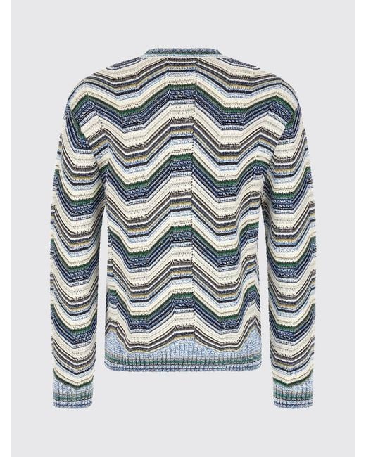 Missoni Blue Multicolour Zig-Zag Wool Blend Slim Fit Crewneck Jumper for men