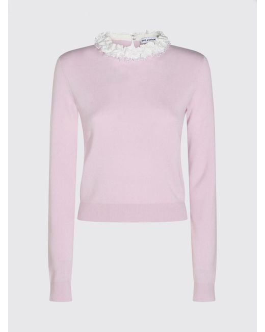 Jersey Slim Fit De Lana Bordada Con Cuello De Volantes Self-Portrait de color Pink